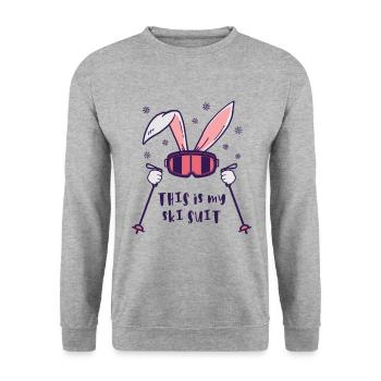 This is my Ski Suit Skiing Rabbit with ski poles - Unisex Sweatshirt - salt & pepper - Front - Alina (178cm) & Michal (187cm)