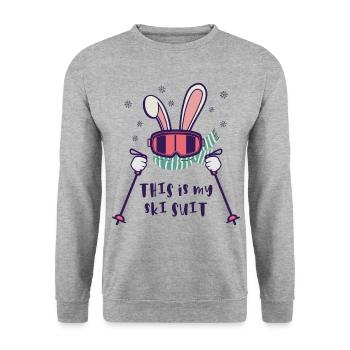This is my Ski Suit Skiing Rabbit with ski poles - Unisex Sweatshirt - salt & pepper - Front - Alina (178cm) & Michal (187cm)