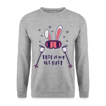 This is my Ski Suit Skiing Rabbit with ski poles - Unisex Sweatshirt - salt & pepper - Front - Alina (178cm) & Michal (187cm)