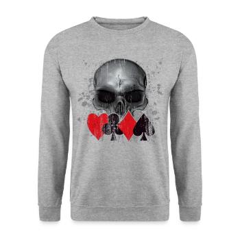 Heavy Metal Punk Poker Crâne - Sweat-shirt Unisexe - gris chiné - Devant - Alina (178cm) & Michal (187cm)