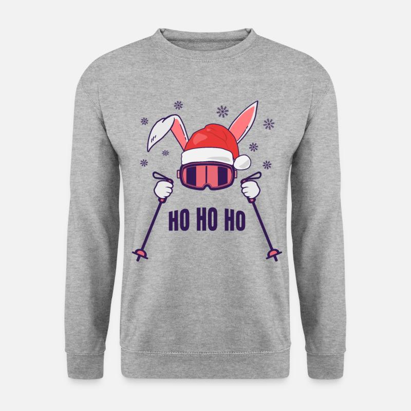 Skihase Skihäschen mit Nikolausmütze und Skistöcke - Unisex Pullover - Weißgrau meliert