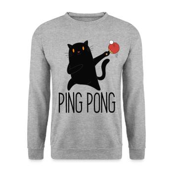 Table Tennis Katze Pingpong Black Cat Outfit - Sweat-shirt Unisexe - gris chiné - Devant - Alina (178cm) & Michal (187cm)