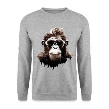 Affe Sonnenbrille Cool Schimpanse Gorilla Kunst - Unisex Pullover - Weißgrau meliert - Vorne - Alina (178cm) & Michal (187cm)