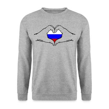 Drapeau de la Russie Mains Forme de coeur - Sweat-shirt Unisexe - gris chiné - Devant - Alina (178cm) & Michal (187cm)