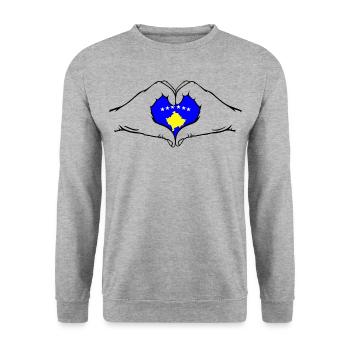 Drapeau du Kosovo Mains Forme De Coeur - Sweat-shirt Unisexe - gris chiné - Devant - Alina (178cm) & Michal (187cm)