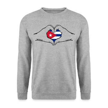 Kuba Flagge Hände Herzform - Unisex Pullover - Weißgrau meliert - Vorne - Alina (178cm) & Michal (187cm)