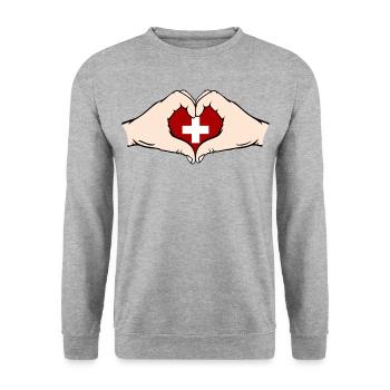 Suisse en forme de coeur avec les mains - Sweat-shirt Unisexe - gris chiné - Devant - Alina (178cm) & Michal (187cm)