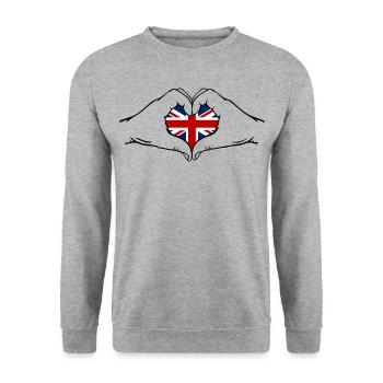 Angleterre en forme de coeur avec les mains - Sweat-shirt Unisexe - gris chiné - Devant - Alina (178cm) & Michal (187cm)