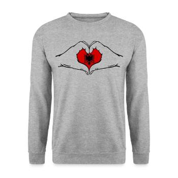 Albanie en forme de coeur avec des mains - Sweat-shirt Unisexe - gris chiné - Devant - Alina (178cm) & Michal (187cm)