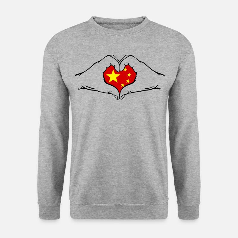 China Herzform mit Hände - Unisex Pullover - Weißgrau meliert