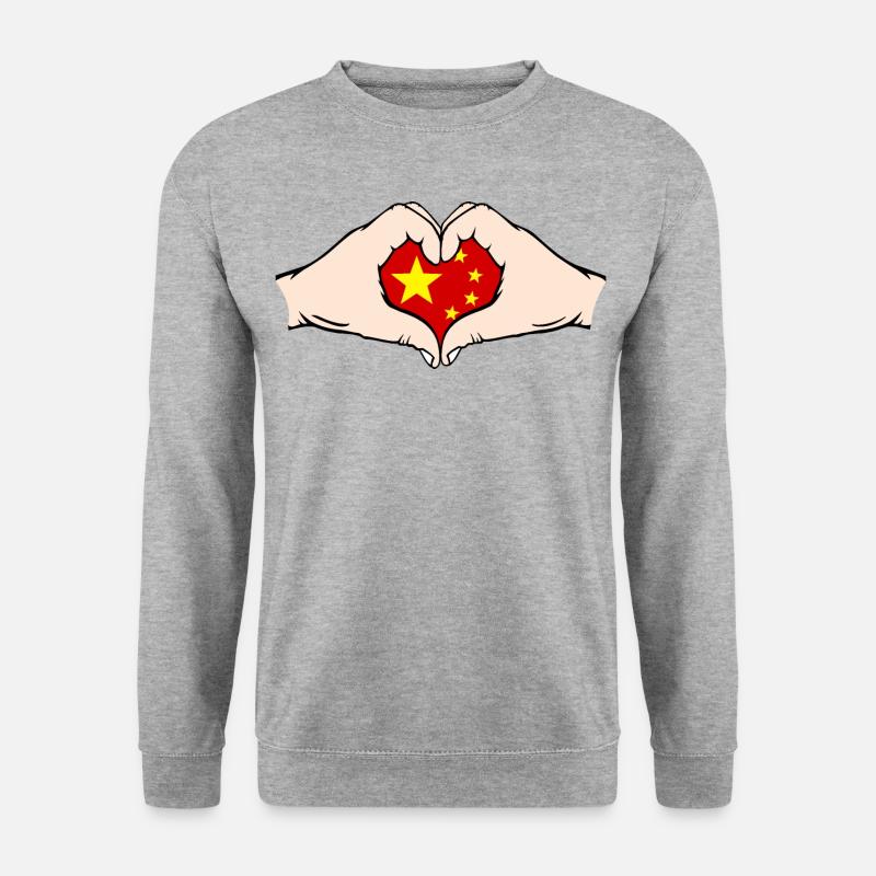 China Herzform mit Hände - Unisex Pullover - Weißgrau meliert