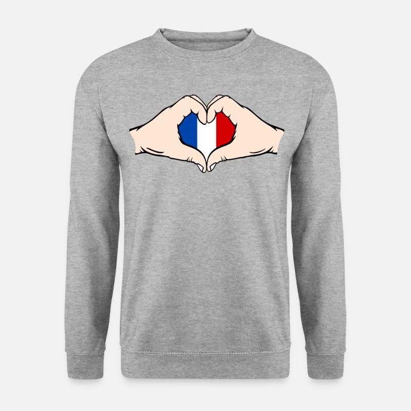 Frankreich Herzform mit Hände - Unisex Pullover - Weißgrau meliert