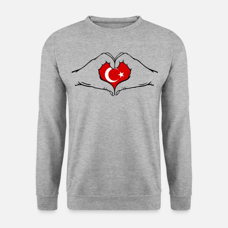 Türkei Flagge Herzform - Unisex Pullover - Weißgrau meliert