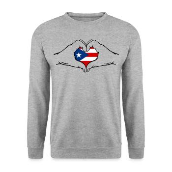 Puerto Rico Herzform - Unisex Pullover - Weißgrau meliert - Vorne - Alina (178cm) & Michal (187cm)