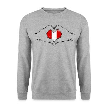 Peru Flag Heart Shape Used - Unisex Sweatshirt - salt & pepper - Front - Alina (178cm) & Michal (187cm)