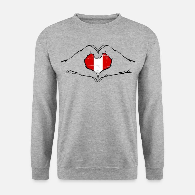Peru Flagge Herzform used - Unisex Pullover - Weißgrau meliert