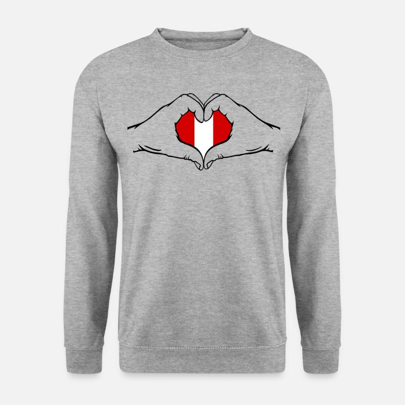 Peru Flagge Herzform - Unisex Pullover - Weißgrau meliert