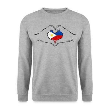 Philippinen Flagge Herzform used - Unisex Pullover - Weißgrau meliert - Vorne - Alina (178cm) & Michal (187cm)