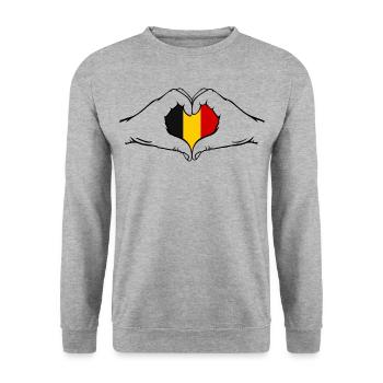 Belgien Flagge Herzform - Unisex Pullover - Weißgrau meliert - Vorne - Alina (178cm) & Michal (187cm)