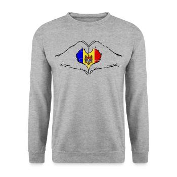 Moldau Flagge Herzform used - Unisex Pullover - Weißgrau meliert - Vorne - Alina (178cm) & Michal (187cm)