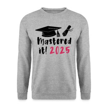Gemeistert 2025 Master Abschluss Graduiert 2025 - Unisex Pullover - Weißgrau meliert - Vorne - Alina (178cm) & Michal (187cm)