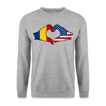 Romania USA heart shape with hands - Unisex Sweatshirt - salt & pepper - Front - Alina (178cm) & Michal (187cm)