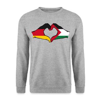 Germany Palestine heart shape with hands - Unisex Sweatshirt - salt & pepper - Front - Alina (178cm) & Michal (187cm)