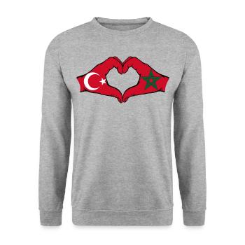 Forme de coeur Türkiye Maroc avec mains - Sweat-shirt Unisexe - gris chiné - Devant - Alina (178cm) & Michal (187cm)