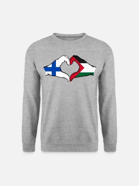 Finnland Palästina Herzform mit Hände - Unisex Pullover - Weißgrau meliert