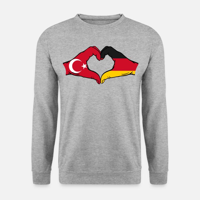 Türkei Deutschland Herzform mit Hände - Unisex Pullover - Weißgrau meliert