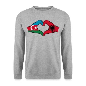 Forme de coeur d'Azerbaïdjan Albanie avec les mains - Sweat-shirt Unisexe - gris chiné - Devant - Alina (178cm) & Michal (187cm)