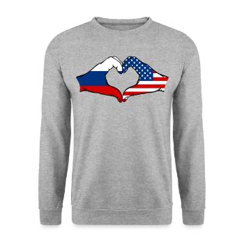 Russia USA heart shape with hands - Unisex Sweatshirt - salt & pepper - Front - Alina (178cm) & Michal (187cm)