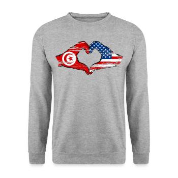 Tunisia USA heart shape with hands used - Unisex Sweatshirt - salt & pepper - Front - Alina (178cm) & Michal (187cm)
