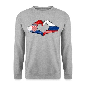 Croatie Russie forme de coeur avec les mains utilisées - Sweat-shirt Unisexe - gris chiné - Devant - Alina (178cm) & Michal (187cm)