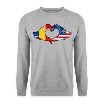 Romania USA heart shape with hands used - Unisex Sweatshirt - salt & pepper - Front - Alina (178cm) & Michal (187cm)