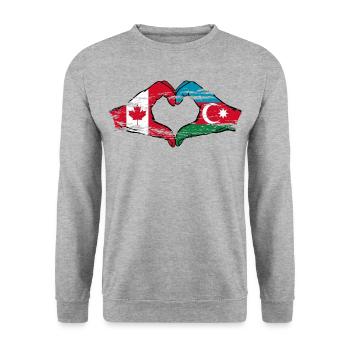 Kanada Aserbaidschan Herzform mit Hände used - Unisex Pullover - Weißgrau meliert - Vorne - Alina (178cm) & Michal (187cm)