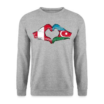 Peru Aserbaidschan Herzform mit Hände used - Unisex Pullover - Weißgrau meliert - Vorne - Alina (178cm) & Michal (187cm)