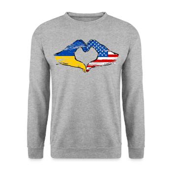 Ukraine USA Heart Shape with Hands Used - Unisex Sweatshirt - salt & pepper - Front - Alina (178cm) & Michal (187cm)