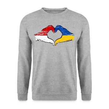 Indonesia Ukraine Heart Shape with Hands Used - Unisex Sweatshirt - salt & pepper - Front - Alina (178cm) & Michal (187cm)