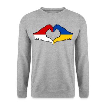 Indonesia Ukraine Heart Shape with Hands - Unisex Sweatshirt - salt & pepper - Front - Alina (178cm) & Michal (187cm)