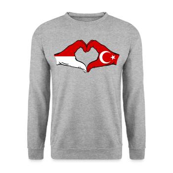 Indonésie Turquie en forme de coeur avec les mains - Sweat-shirt Unisexe - gris chiné - Devant - Alina (178cm) & Michal (187cm)
