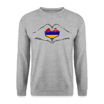 Mauritius Flagge Hände Herzform used - Unisex Pullover - Weißgrau meliert - Vorne - Alina (178cm) & Michal (187cm)