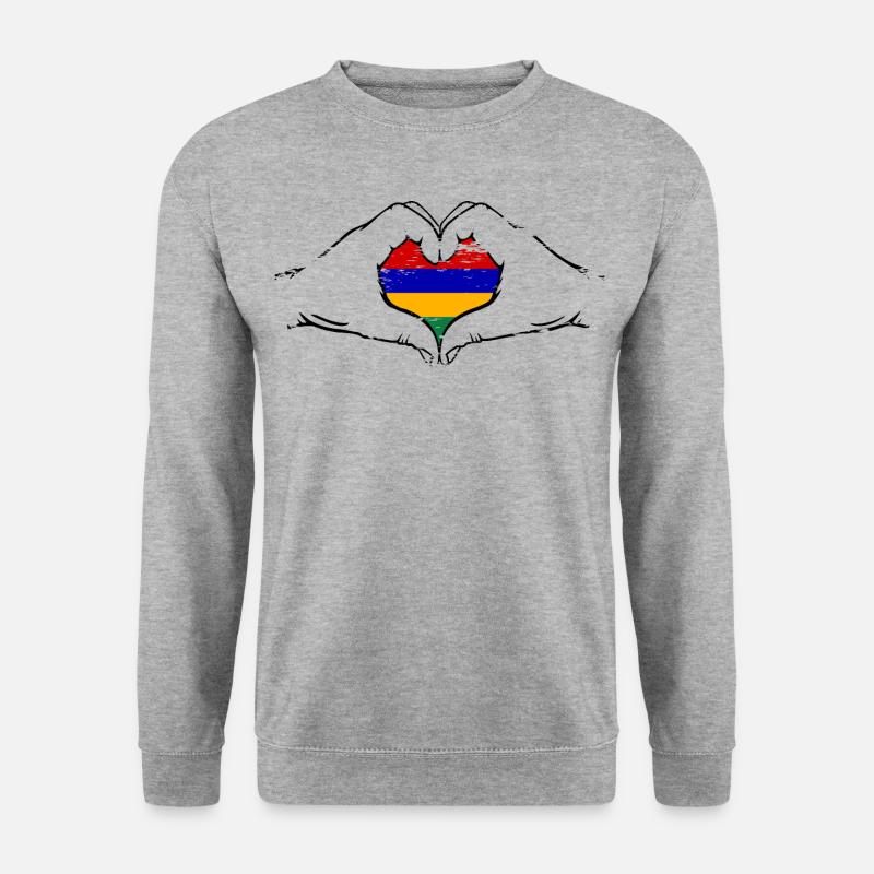 Mauritius Flagge Hände Herzform used - Unisex Pullover - Weißgrau meliert