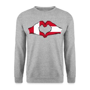 Peru Austria Flag Hands Heart Shape - Unisex Sweatshirt - salt & pepper - Front - Alina (178cm) & Michal (187cm)