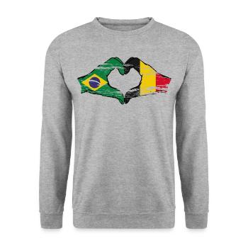 Brazil Belgium Flag Hands Heart Shape Used - Unisex Sweatshirt - salt & pepper - Front - Alina (178cm) & Michal (187cm)