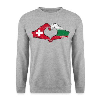 Suisse Bulgarie Drapeau Mains Coeur Forme Utilisé - Sweat-shirt Unisexe - gris chiné - Devant - Alina (178cm) & Michal (187cm)
