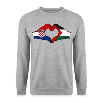 Croatie Palestine drapeau mains forme de coeur - Sweat-shirt Unisexe - gris chiné - Devant - Alina (178cm) & Michal (187cm)