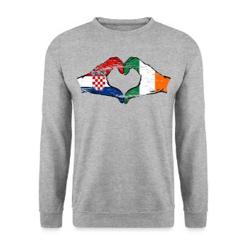 Croatie Irlande Drapeau Mains Coeur Forme Utilisé - Sweat-shirt Unisexe - gris chiné - Devant - Alina (178cm) & Michal (187cm)