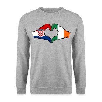Kroatien Irland Flagge Hände Herzform - Unisex Pullover - Weißgrau meliert - Vorne - Alina (178cm) & Michal (187cm)