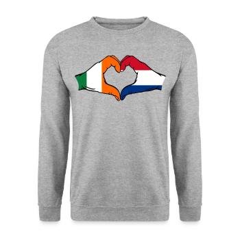 Irland Holland Flagge Hände Herzform - Unisex Pullover - Weißgrau meliert - Vorne - Alina (178cm) & Michal (187cm)